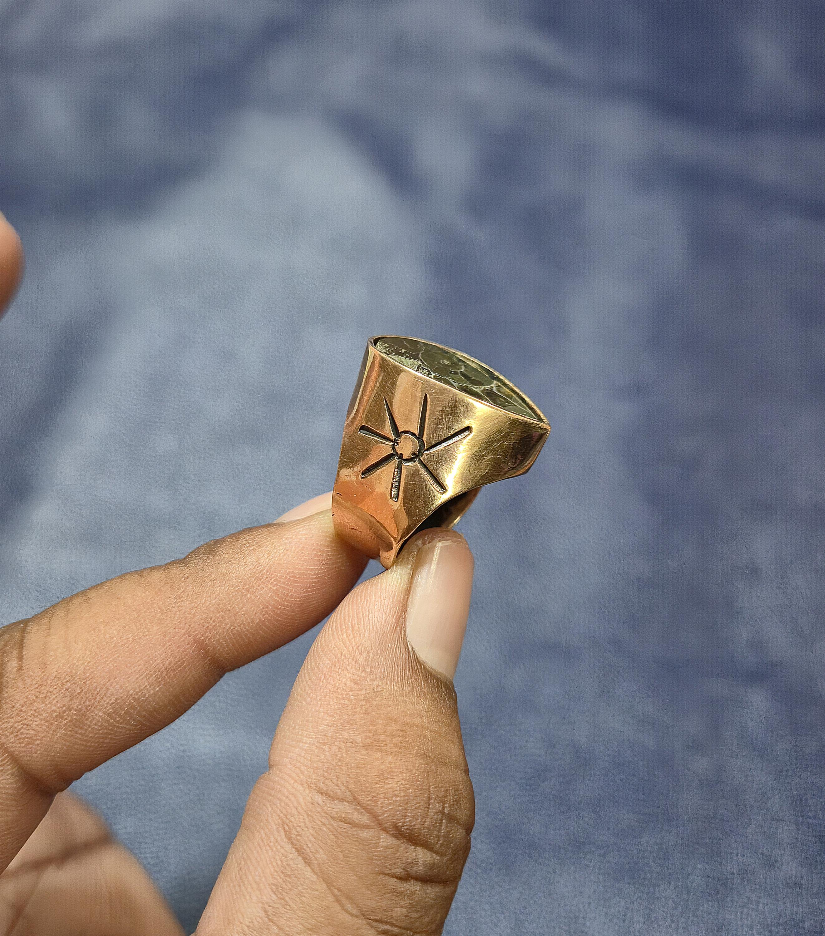 アンモナイト化石純銅リング アンモナイト化石宝石リング ハンドメイド