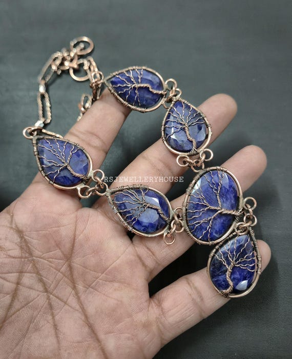Faceted Blue Sapphire Necklace Tree Copper Wire Wrapped Tree Necklace  Gemstone Jewelry Copper Jewelry Party Necklace Gifts For Daughter