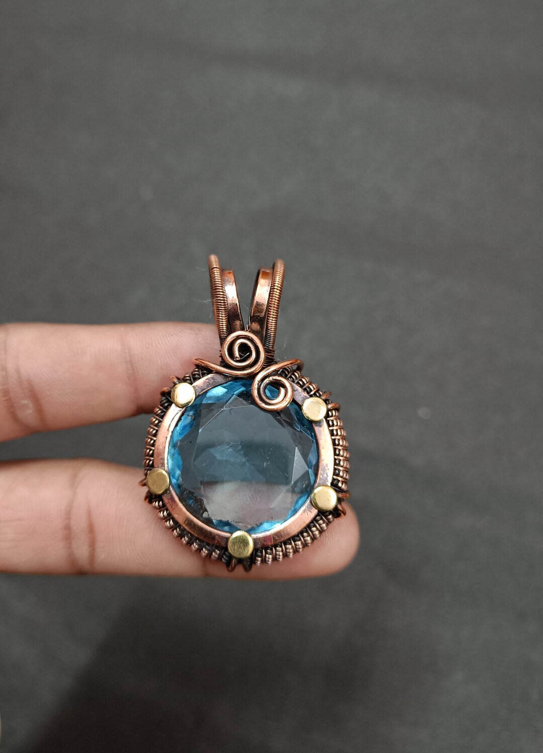 Copper Topaz Handmade Copper Wire Wrapped Swiss Blue Topaz Pendant - Etsy