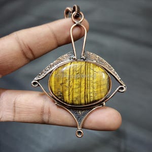 Elegant Tiger Eye Pendant Pure Copper Pendant Tiger Eye Gemstone Jewelry Copper Handmade Jewelry Unique Wire Jewelry Gift For Him/Her