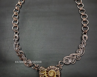 Ammonite Fossil Halskette Wire Wrapped Schmuck Designer Wrap Halskette Einstellbare Schmuck Stilvolle Schmuck Erstaunliche handgemachte Halskette Geschenk Her