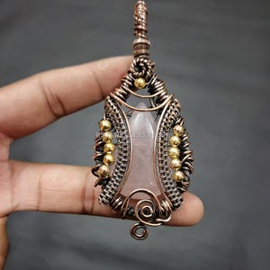 Rose Quartz Pendant Copper Wire Wrapped Jewelry Handmade Pendant Gemstone Copper Pendant For Gift Rose Quartz Jewelry Wire Wrapped Pendant