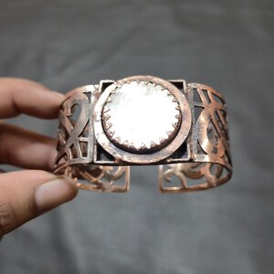 Mother Of Pearl Copper Cuff Bangle Copper Wire Wrapped Cuff Adjustable Bracelet Copper Gemstone Unique Wire Bangle Handmade Christmas Gift