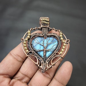 Tree Of Life Labradorite Pendant Copper Wire Wrapped Pendant Labradorite Heart Gemstone Jewelry Tree Handmade Pendant Gift For Girlfrind