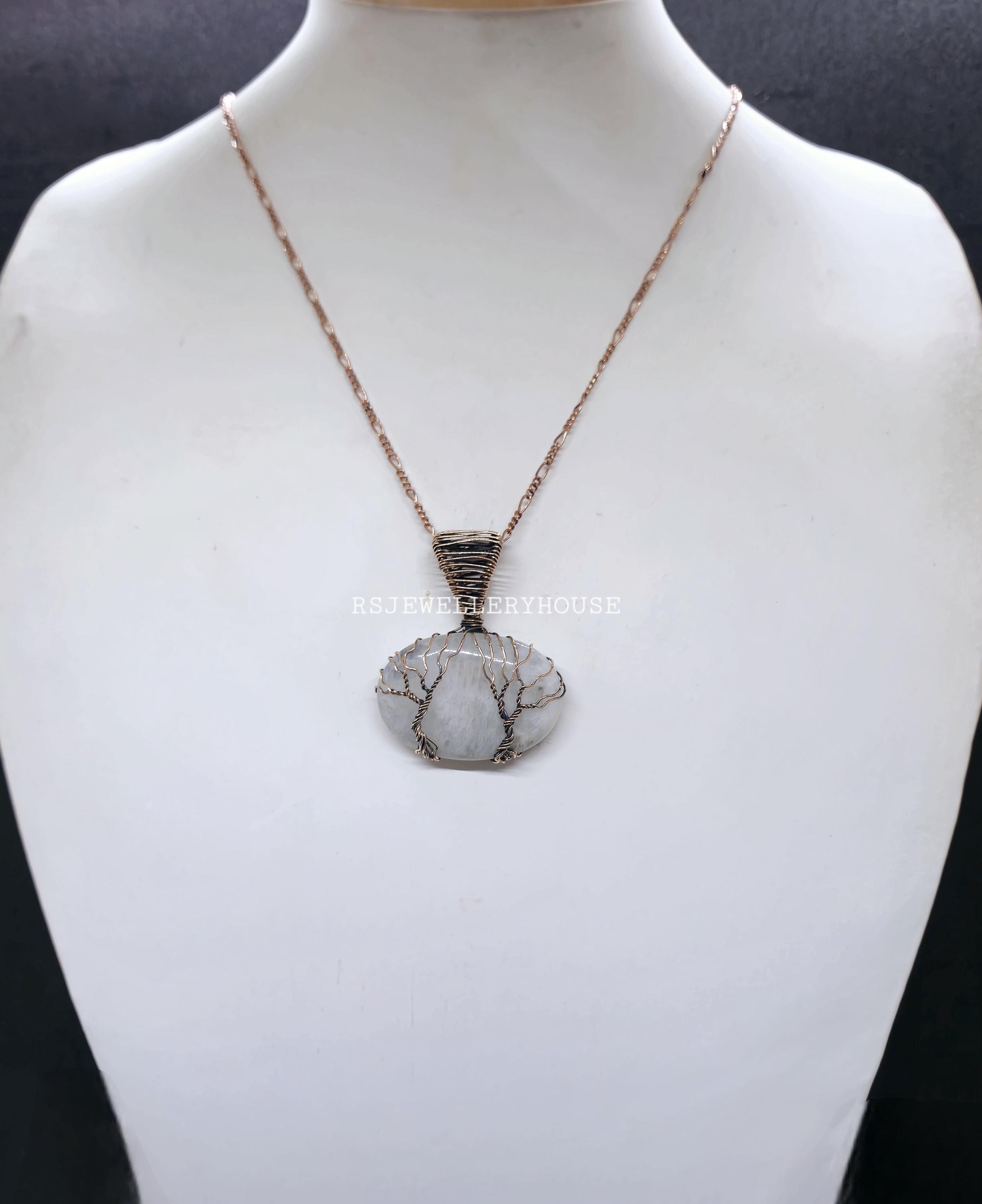 ワイヤーラップ銅製生命の樹ムーンストーンペンダント - Etsy 日本