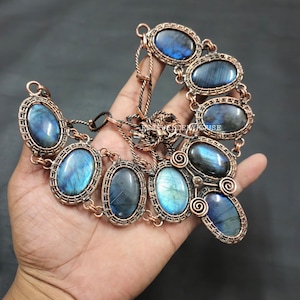 Labradorite Gemstone Copper Wire Wrapped Necklace Original Multi Stone Jewelry Copper Necklace Beautiful Necklace Elegant Gift For Wife