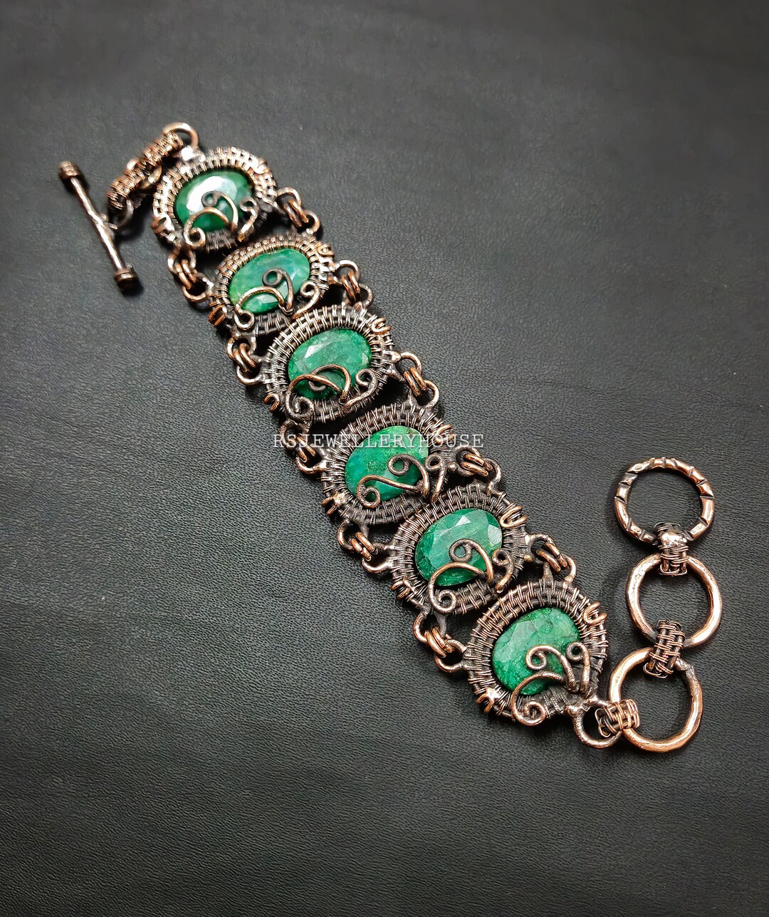 Faceted Zambian Emerald Bangle Copper Wire Wrapped Cuff Bracelet ...