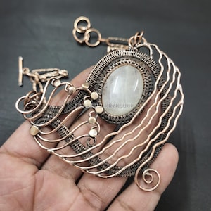 Moonstone Necklace Elegant Copper Wire Wrap Designer Adjustable Chain Necklace Handmade Jewelry Moonstone Jewelry Anniversary Gifts For Girl