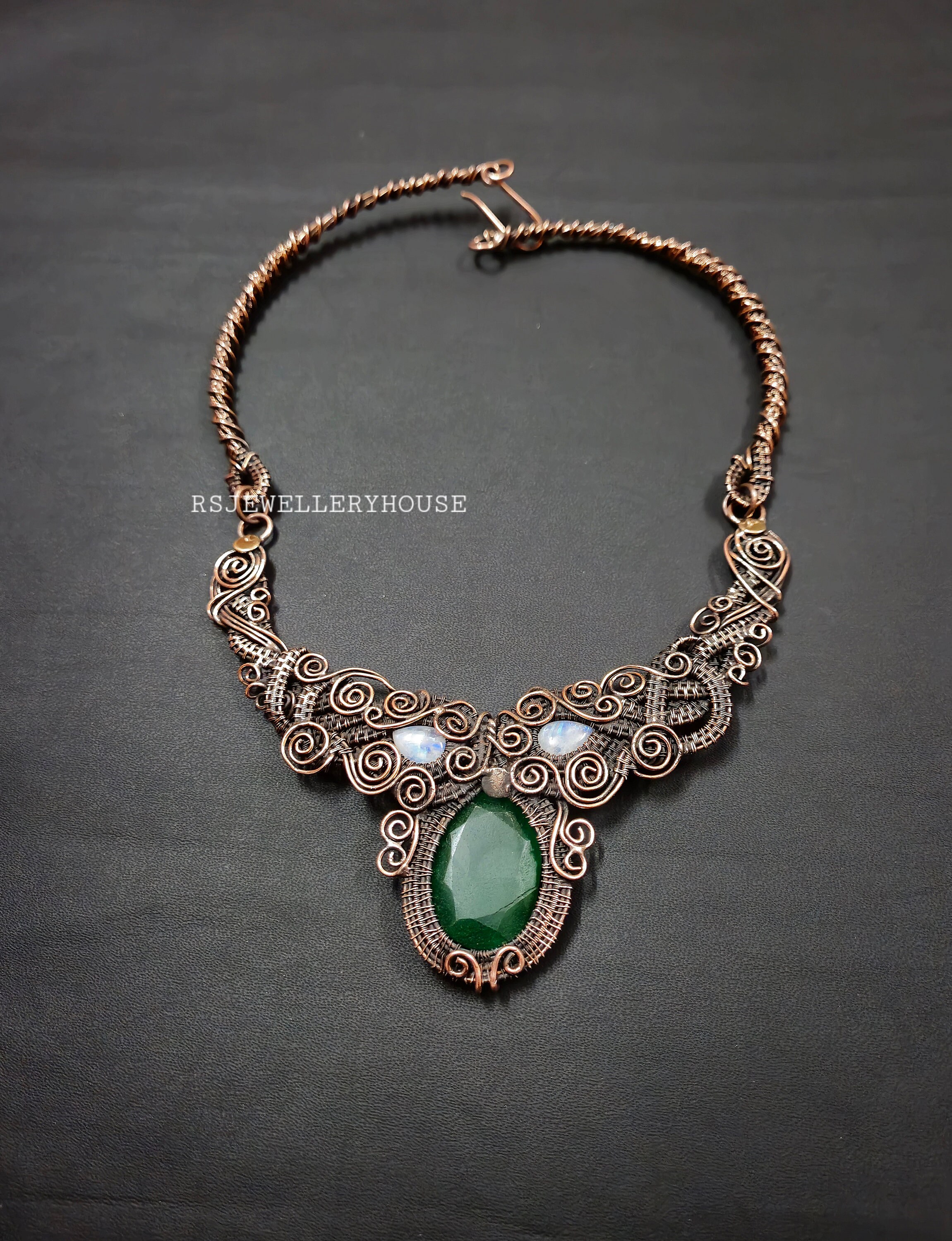 Faceted Zambian Emerald Necklace Pure Copper Wire Wrapped
