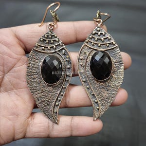 Faceted Black Onyx Gemstone Jewelry Unique Copper Earring Dangle Copper Big Earring Top Quality Jewelry Handmade Jewelry Gift For Mother