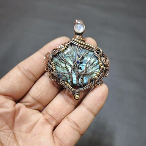Tree Of Life Labradorite Pendant Copper Wire Wrapped Handmade Pendant Tree Of Life Pendant Original Moonstone Gemstone Jewelry Gift For Wife