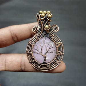 Gorgeous Faceted Rose Quartz Pendant Tree Of Life Copper Wire Wrapped Jewelry Gemstone Necklace Top Quality Copper Pendant Pretty Gift
