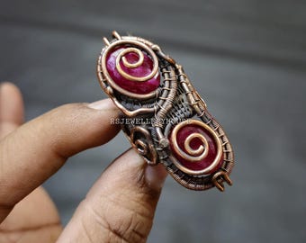 Faceted Kashmir Ruby Ring Copper Wire Wrapped Ring Adjustable Ring Handmade Gemstone Ring Awesome Copper Jewelry Designer Ring Gift For Her