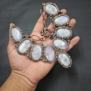 Rainbow Moonstone Necklace Copper Wire Wrapped Necklace Adjustable Chain Necklace Moonstone Gemstone Necklace Handmade Jewelry For Gift