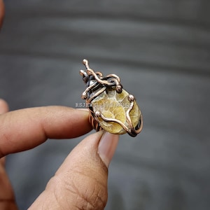 Ammonite Fossil Copper Wire Wrapped Ring Ammonite Fossil Gemstone Ring Handmade Ring Jewelry Adjustable Ring Wire Unique Copper Jewelry Gift