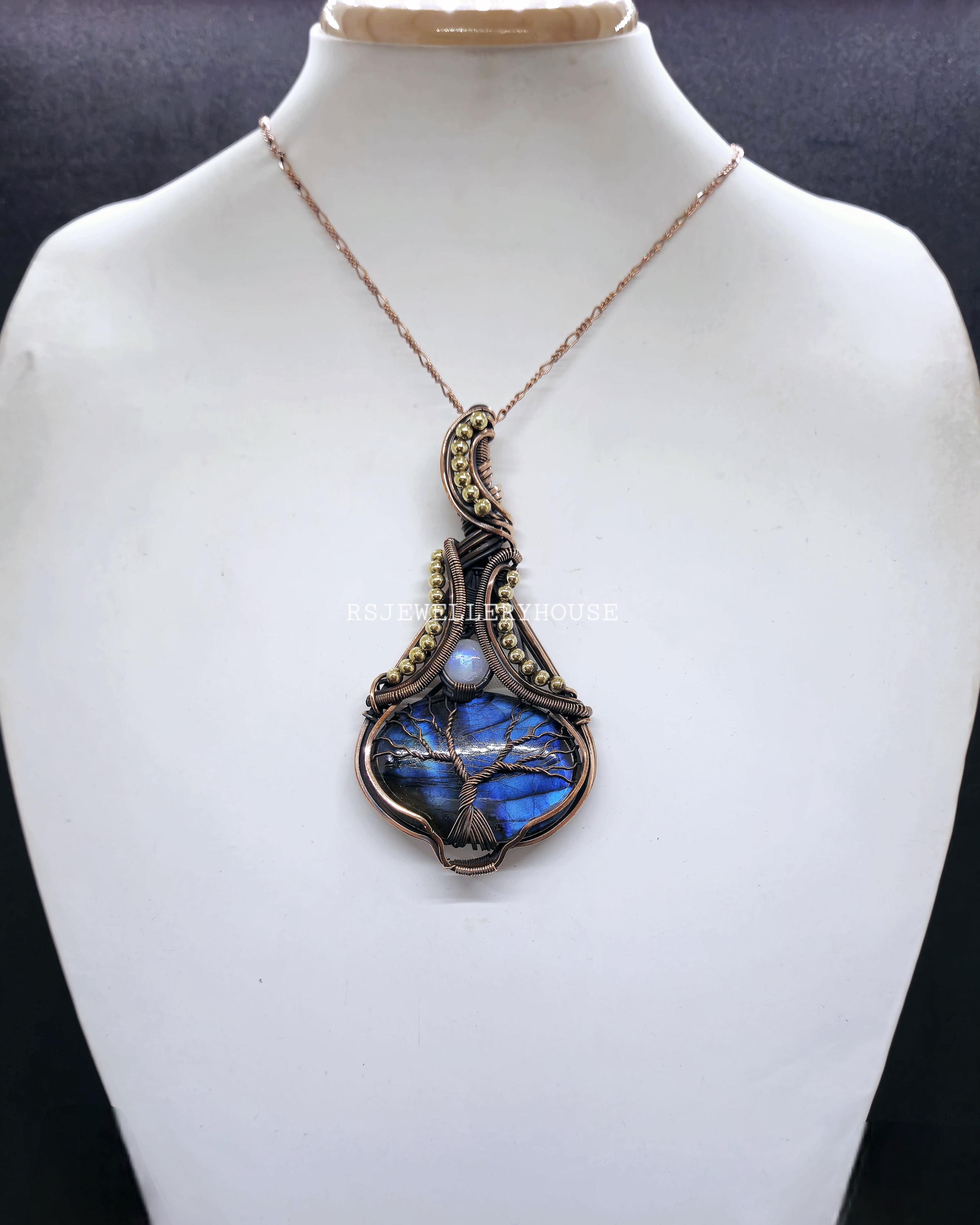 Naturale Labradorite Fatto a Mano Rame Gomitoli di Filo Regolabile