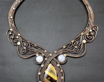 タイガーアイネックレス、天然タイガーアイチャームネックレス、電気