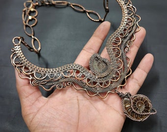 Ammonit Fossil Halskette Kupferdraht gewickelt Halskette Designer verstellbare Halskette handgemachte Fossil Schmuck Jahrestag Geschenke für Mädchen