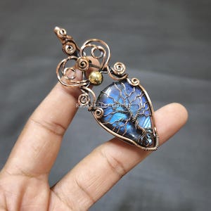 Tree Of Life Labradorite Gemstone Pendant Copper Wire Wrapped Pendant Copper Pendant Jewelry Handmade Necklace Gift For Her Mother