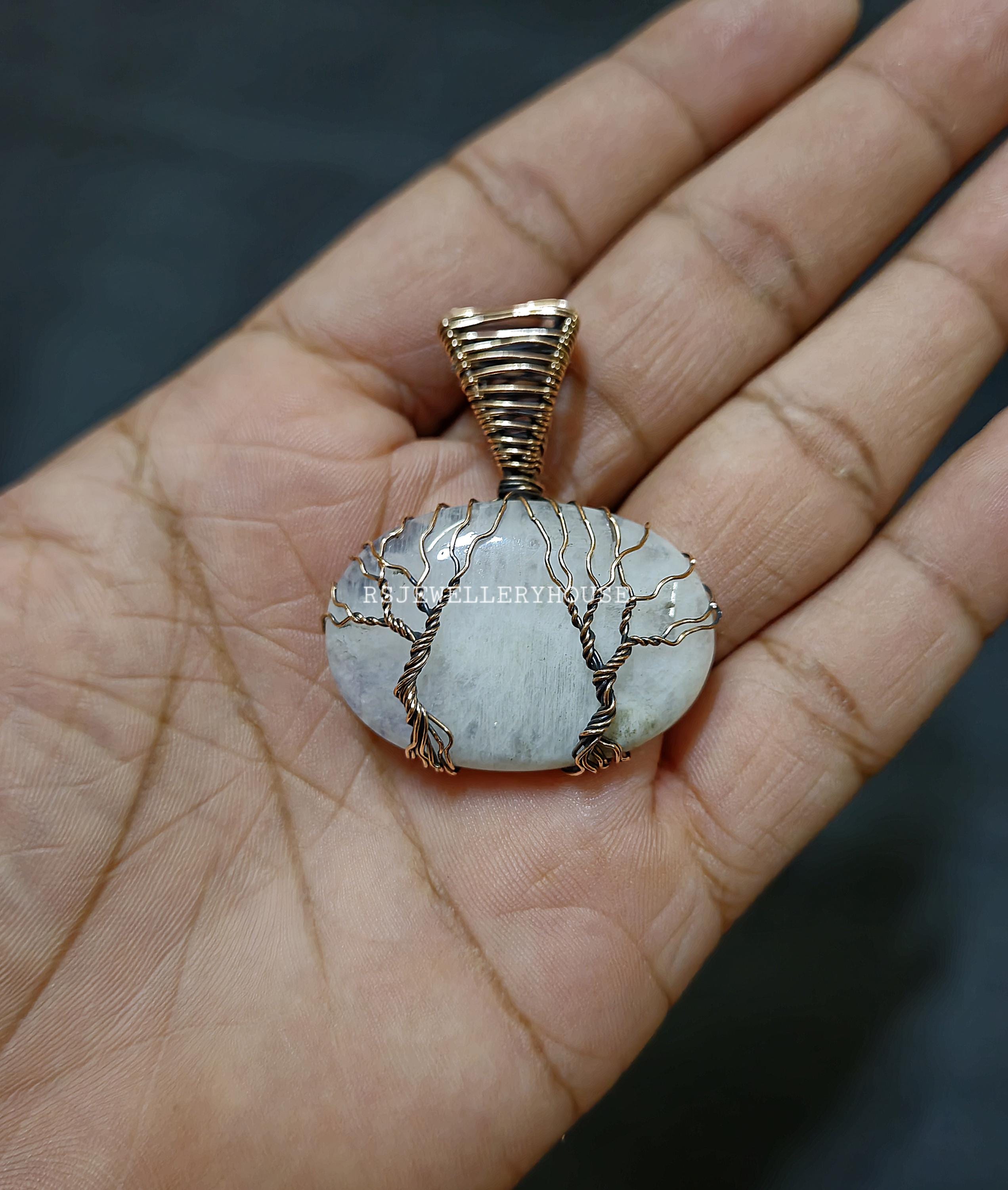 ワイヤーラップ銅製生命の樹ムーンストーンペンダント - Etsy 日本