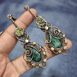 Faceted Zambian Emerald Earring Wire Wrap Jewelry Handmade Copper Earring Emerald Gemstone Jewelry Copper Amazing Designed Earring For Her