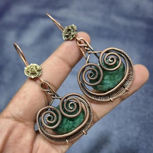 Amazing Faceted Zambian Emerald Earring Wire Wrapped Jewelry Handmade Copper Earring Emerald Gemstone Jewelry Copper Stylish Earring For Her