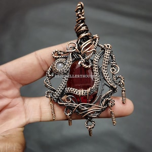 Garnet Pendant Copper Wire Wrapped Pendant Moonstone Gemstone Pendant Copper Jewelry Handmade Pendant Unique Jewelry Christmas Gift For Her