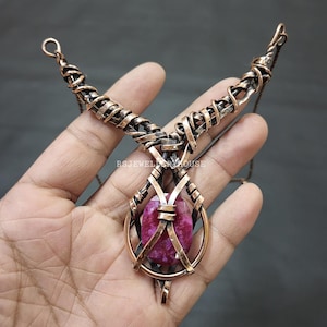 Faceted Kashmir Ruby Necklace Wire Copper Wire Wrap Designer Adjustable Chain Pretty Gemstone Handmade Jewelry Engagement Gifts For Women
