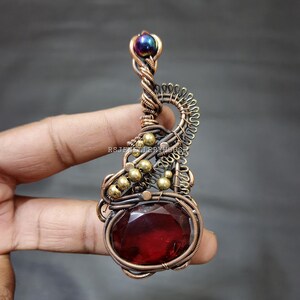 Faceted Garnet Pendant Copper Wire Wrapped Pendant Titanium Bead Gemstone Pendant Garnet Jewelry Copper Jewelry Handmade Pendant Gift