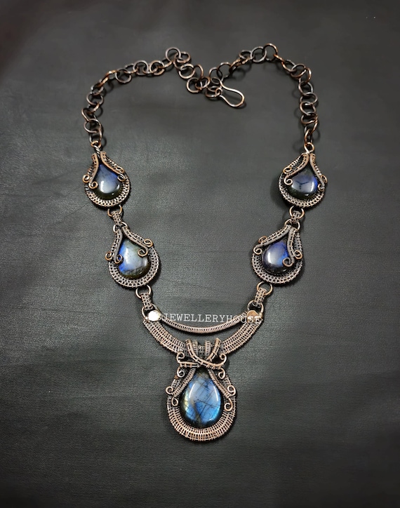 Labradorite Copper Wire Wrapped Necklace Adjustable Necklace Gemstone Jewelry Handmade Copper Jewelry Prom Gift Jewelry Gift For Women