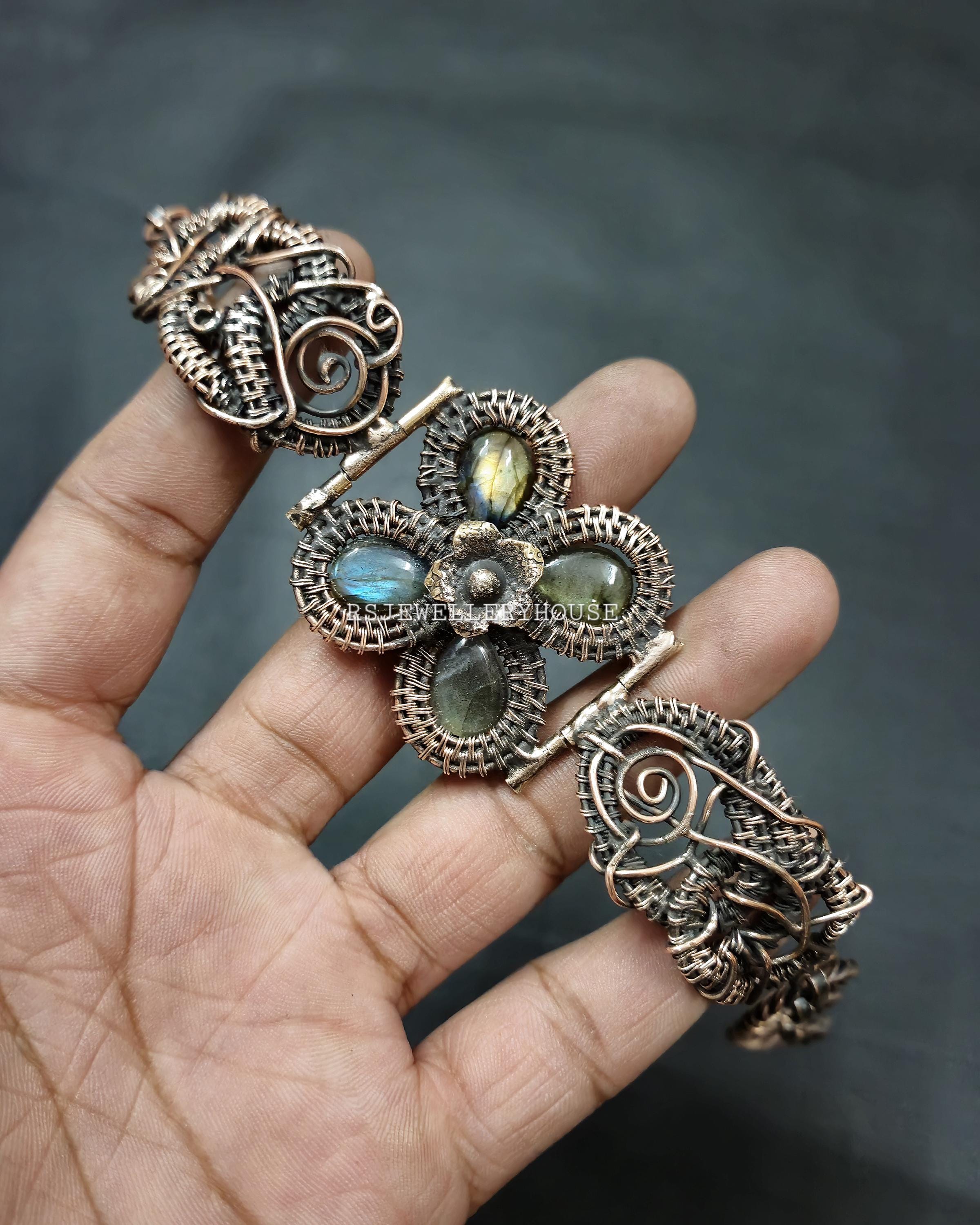 Bracciale Regolabile In Rame Con Labradorite Grigia, Stile Avvolto, Fatto A Mano In India, Per Damigelle, Regalo Occasioni Speciali