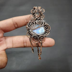 Rainbow Moonstone Pendant Copper Wire Wrapped Gemstone Jewelry Copper Pendant Moonstone Jewelry Handmade Wire Wrap Pendant Gift For Her