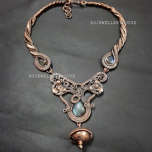 Labradorite Copper Wire Wrapped Necklace Adjustable Necklace Gemstone Jewelry Handmade Copper Jewelry Anniversary Gift Jewelry Gift For Her