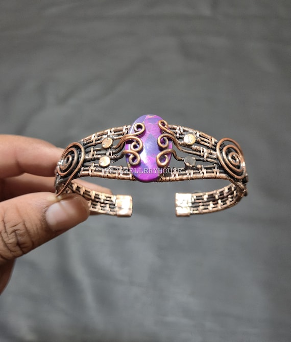 Purple Copper Turquoise Copper Cuff Bracelet Wire Wrapped Jewelry