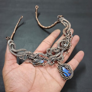 Labradorite Gemstone Copper Wire Wrapped Necklace Original Multi Stone Jewelry Copper Necklace Beautiful Necklace Elegant Gift For Wife