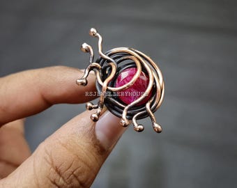 Faceted Kashmir Ruby Ring Copper Jewelry Adjustable Ring Handmade Kashmir Ruby Gemstone Ring Stylish Copper Jewelry Designer Ring Gift Her