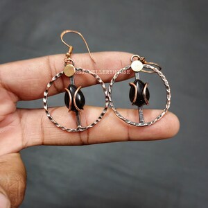 Black Onyx Earring Wire Wrapped Jewelry Handmade Copper Earring Onyx Gemstone Jewelry Copper Wrap Earring Dangle Earring For Gifts Her