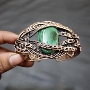 Malachite Wire Wrapped Bangle Copper Wrap Bracelet Adjustable Cuff Bangle Handmade Bangle Handmade Malachite Beautiful Jewelry Gifts For Men