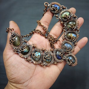 Labradorite Necklace Copper Wire Wrapped Jewelry Handmade Adjustable Chain Necklace Gemstone Jewelry Copper Wire Wrap Necklace Gift For Wife