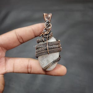 Rainbow Moonstone Pendant Copper Wire Wrapped Pendant Moonstone Gemstone Pendant Handmade Pendant Jewelry Moonstone Jewelry Gift for Her