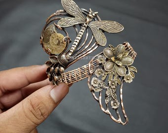 Ammonit Fossil Manschette Armband Kupfer Draht gewickelt verstellbaren Armreif Kupfer Schmuck handgemachte Edelstein Armband dezente Schmuck Geschenke für Frauen
