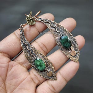 Faceted Zambian Emerald Earring Emerald Gemstone Jewelry Leaf Earring Dangle Copper Earring Brand New Handmade Jewelry Gift For Daughter