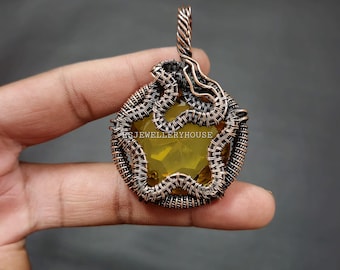 シトリンペンダント、純銅線で巻かれたペンダント、シトリン宝石