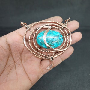 Tibetan Turquoise Necklace Beads Chain Copper Wire Wrapped Necklace Gemstone Necklace Handmade Necklace Copper Wire Jewelry Gift For Mom