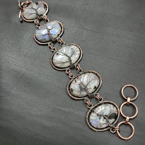 Tree of life Bracelet Rainbow Moonstone Wire Wrapped Bracelet Original Gemstone Bracelet Handmade Copper Tree of life Jewelry Gif For Women