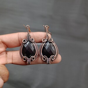 Faceted Black Onyx Earring Wire Wrapped Jewelry Handmade Copper Earring Gemstone Jewelry Drop and Dangle Earring Gifts For Her Onyx Earring