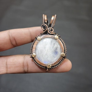 Moonstone Pendant Copper Wire Wrapped Gemstone Jewelry Copper Pendant Moonstone Jewelry Handmade Moonstone Wire Wrap Pendant Gift For Women