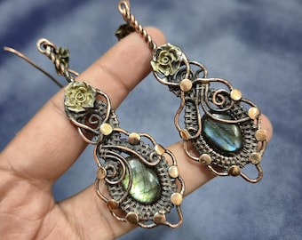 Flashy Labradorite Earring Wire Wrapped Jewelry Handmade Earring Labradorite Gemstone Jewelry Elegant Dangle Earring Labradorite Earring