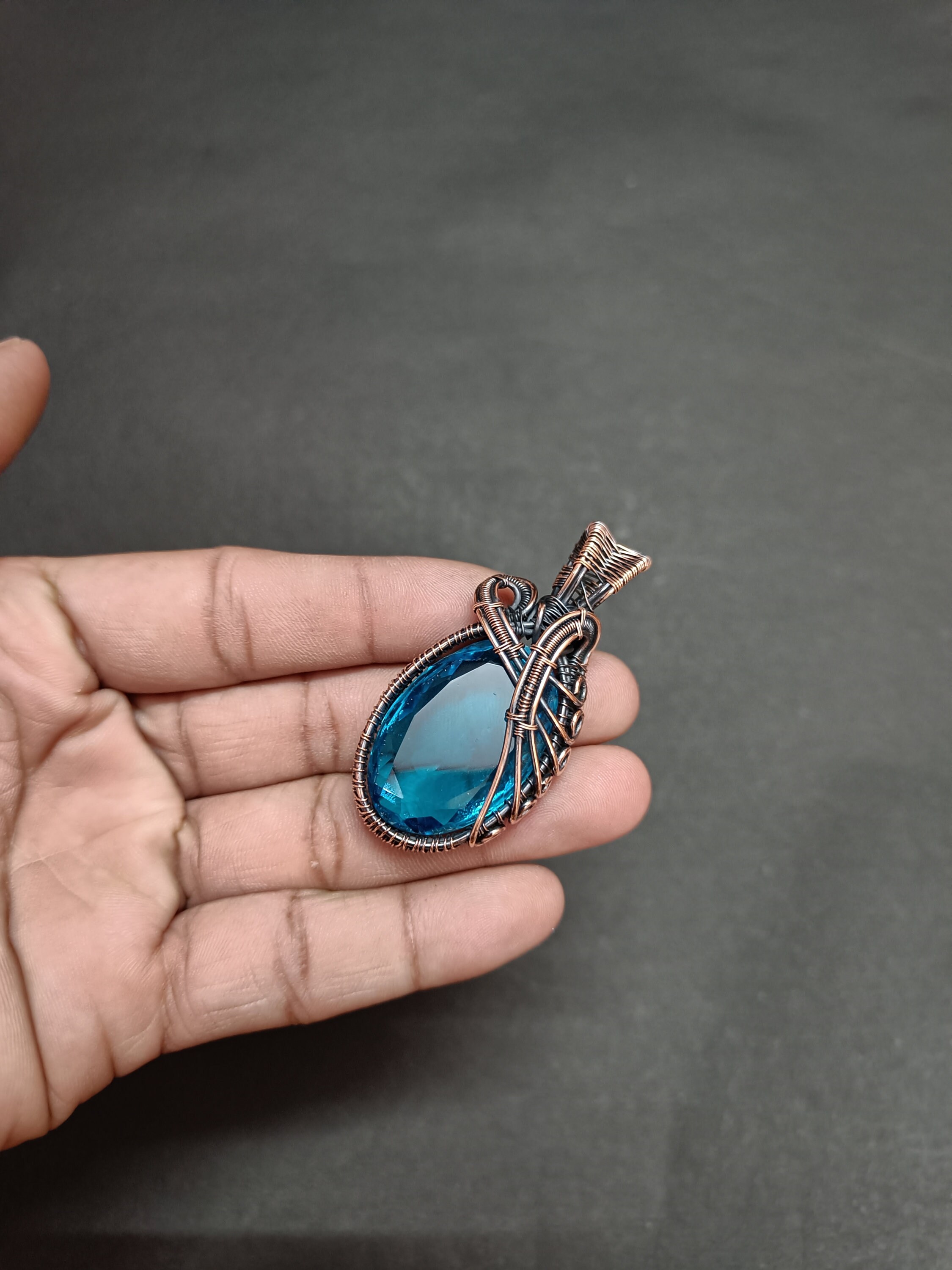 Copper Topaz Blue Topaz Pendant Copper Wire Wrapped Pendant Handmade Topaz Pendant ...