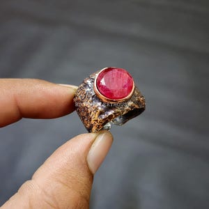 Faceted Kashmir Ruby Ring Copper Jewelry Adjustable Ring Handmade Kashmir Ruby Gemstone Ring Stylish Copper Jewelry Designer Ring Gift Her
